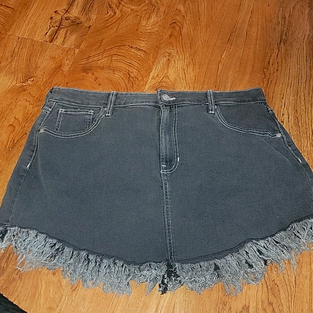 Celebrity Pink Black Fringe Jean Skirt